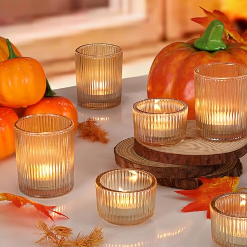 NITIME 20pcs Ribbed Gold Votive Candle Holders, Assorted Tea Light Candle Holder Glass for Wedding Table Decor, Gold Candle Holders for Table Centerpieces, Diwali, Brithday, Party and Holiday Decor - Image 5