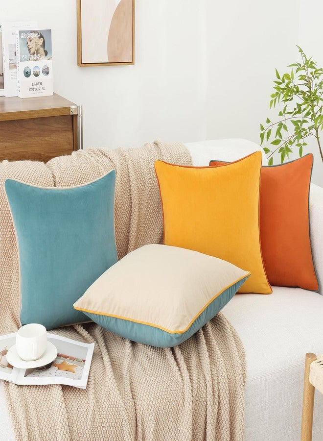 Mecatny Set of 4 Velvet Fall Throw Pillow Covers 18x18, Soft Colorful Accent Decorative Couch Pillow Covers for Sofa Bedroom Living Room, Orange/Yellow - Image 5