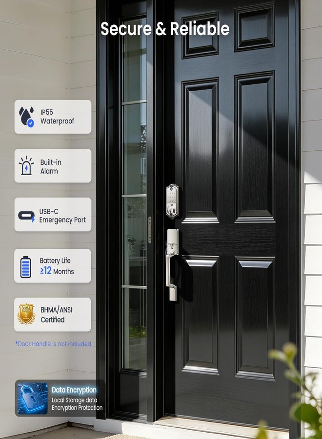 Veise VE017 Fingerprint Smart Door Lock, App Control, 7-in-1 Keyless Entry, Auto Lock, Emergency Power Port, Electronic Touchscreen Keypad, Biometric Smart Locks for Front Door, Satin Nickel - Image 5