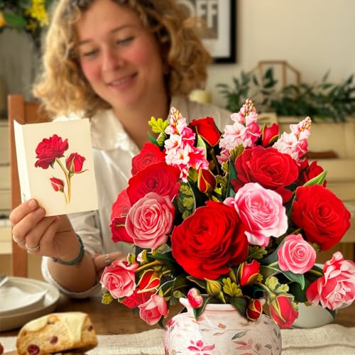 Freshcut Paper Mini Blooming Roses – 2 Pack of 6 Inch Life-Sized 3D Pop Up Cards – Anniversary, Valentine's Day, Mothers Day, Thank You, Gifts for Mom and Her – Includes Notecard and Envelope - Image 2