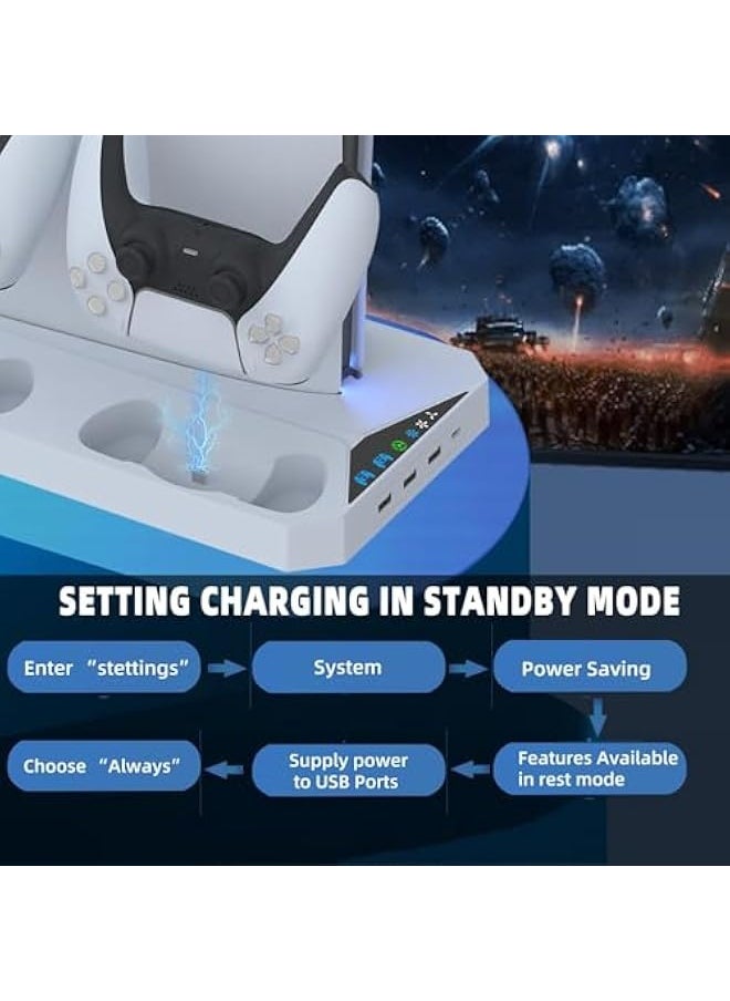 Stand and Cooling Station for the PS5 Slim, Dual Controller Charging, Vertical Stand with 2 Headset Holders, 3 USB Hubs, Compatible with PlayStation 5 Slim Disc/Digital