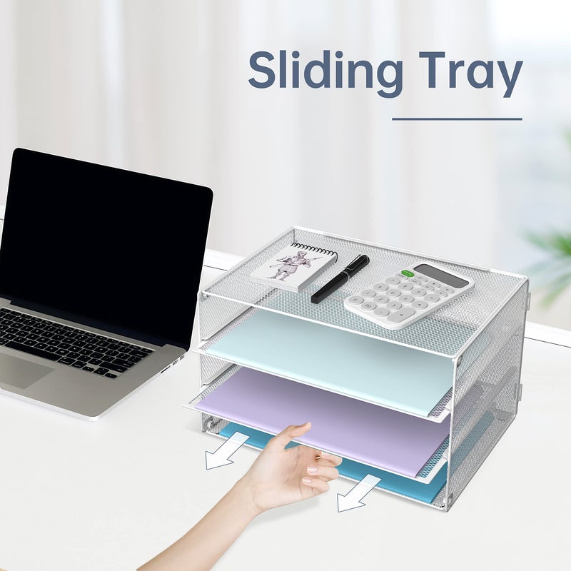 DALTACK 3 Tier Letter Tray Paper Organizer Mesh Metal Desk File Organizer for Home & Office, White - Image 5