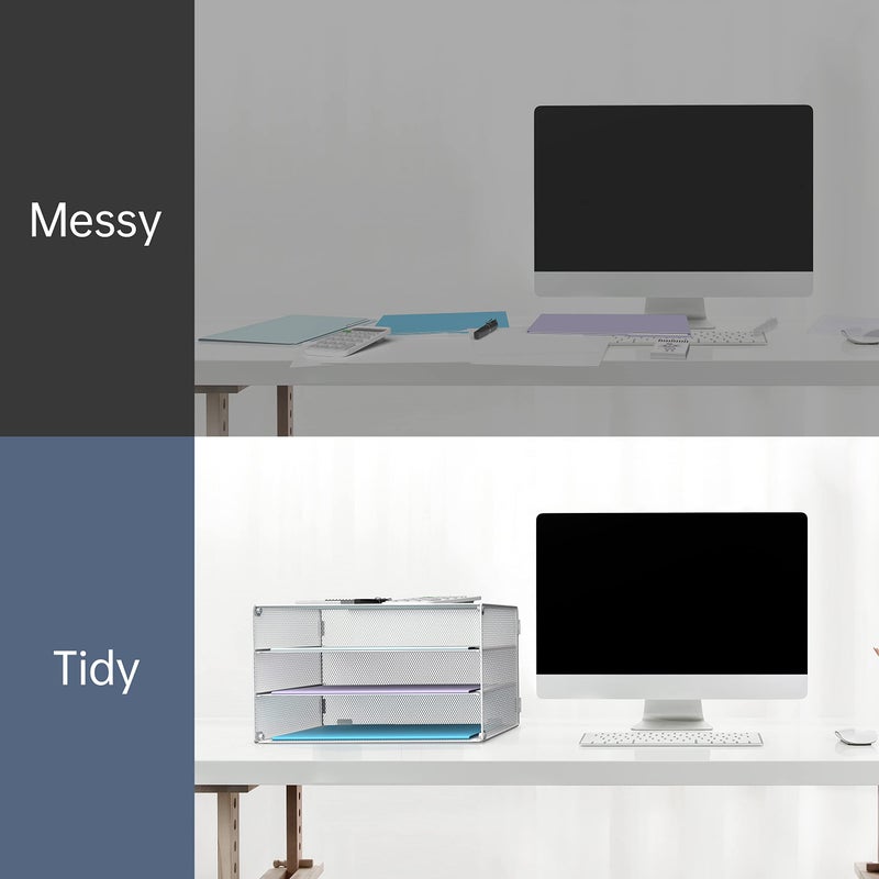 DALTACK 3 Tier Letter Tray Paper Organizer Mesh Metal Desk File Organizer for Home & Office, White - Image 4