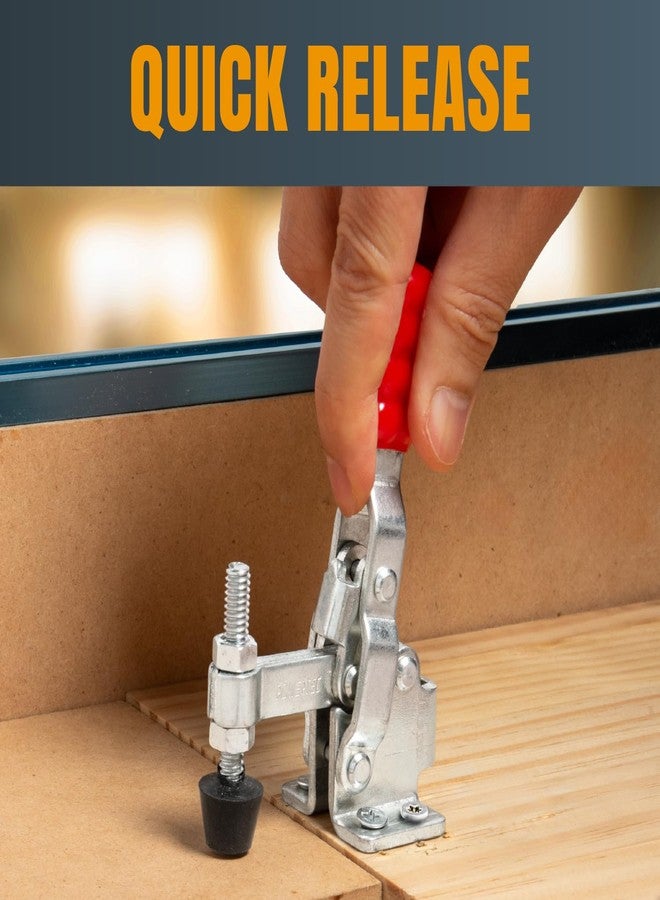 باورتيك مشبك تثبيت POWERTEC، عبوة واحدة، سعة تحمل 200 رطل، 12050 مشبكًا رأسيًا سريع الفك مع طرف ضغط مطاطي مانع للانزلاق، مناسب لأدوات النجارة والتركيبات، واللحام، ومثقاب الحفر، وزلاجة القطع المتقاطع (20303) - Image 4