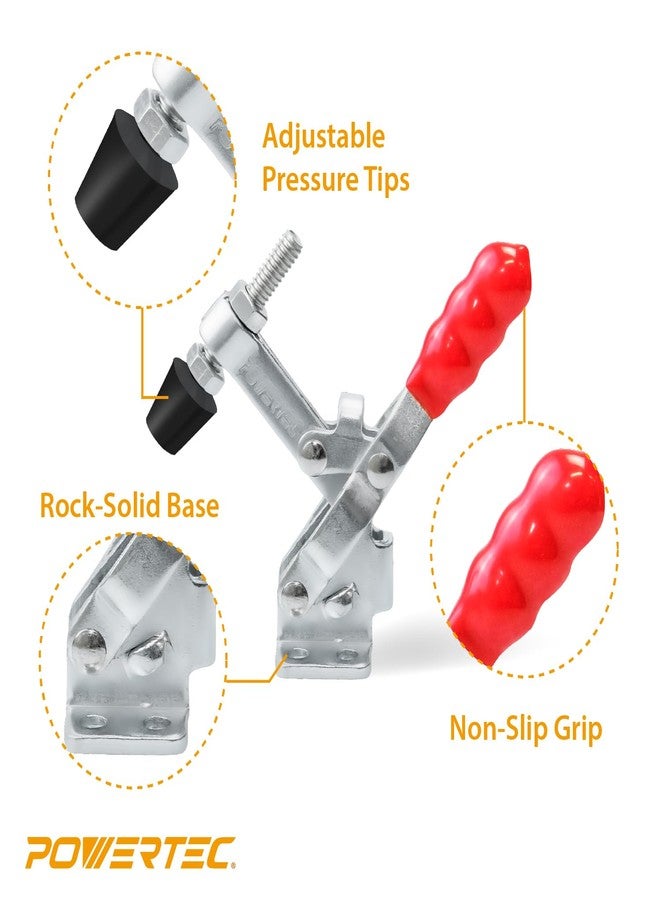 باورتيك مشبك تثبيت POWERTEC، عبوة واحدة، سعة تحمل 200 رطل، 12050 مشبكًا رأسيًا سريع الفك مع طرف ضغط مطاطي مانع للانزلاق، مناسب لأدوات النجارة والتركيبات، واللحام، ومثقاب الحفر، وزلاجة القطع المتقاطع (20303) - Image 5