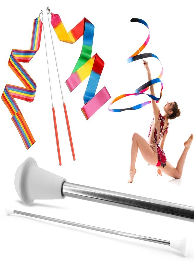 SIRCLES 20 inch Twirling Marching Baton in Stainless Steel with Rubberized Ends Mini Shaft 3/8 with 2 Dancing Ribbons (20 Inch) - Image 1