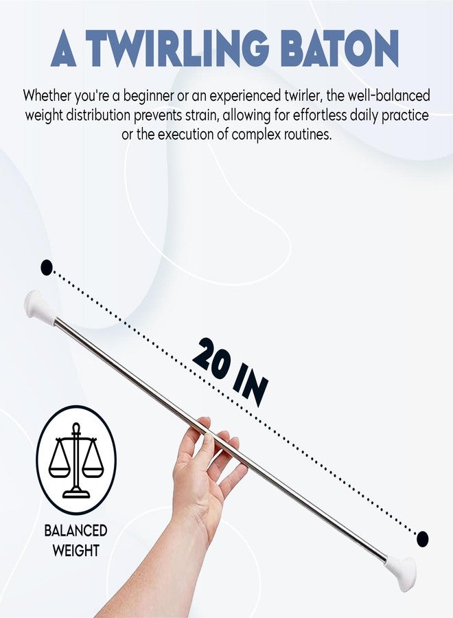SIRCLES 20 inch Twirling Marching Baton in Stainless Steel with Rubberized Ends Mini Shaft 3/8 with 2 Dancing Ribbons (20 Inch) - Image 2