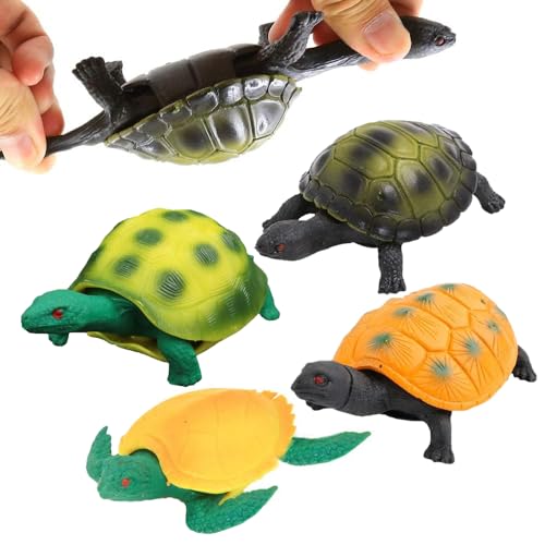 Yeonhatoys 4 Pack 5 Inch Rubber Turtle Toys Tortoise Sets for Children Great Safety Material TPR Super Stretchy Can Hide in Shell Sea Ocean Animal Bathtub Bath Pool Toy Party Favors Boys Kids Collection - Image 1