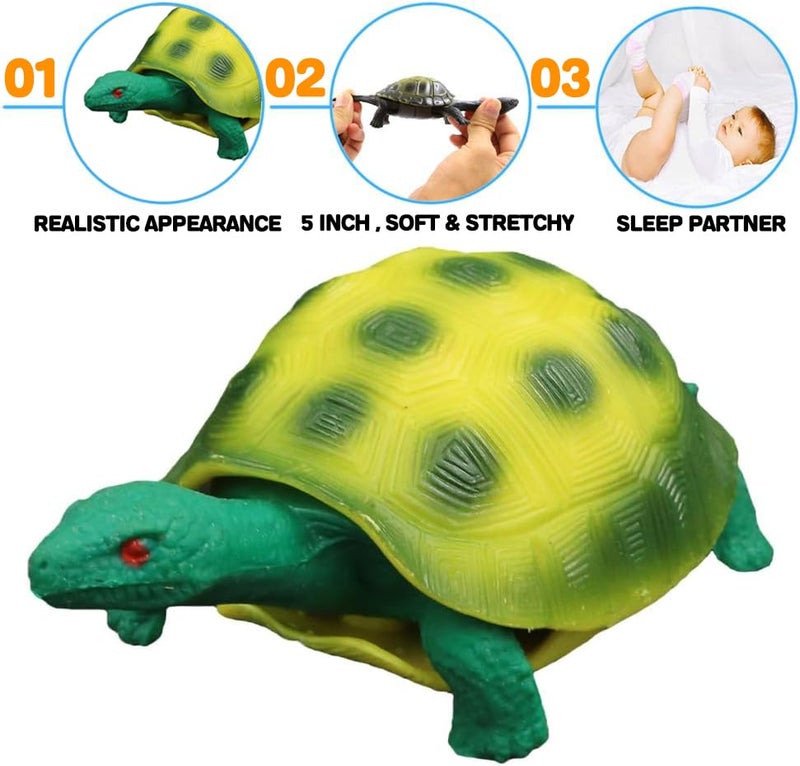 Yeonhatoys 4 Pack 5 Inch Rubber Turtle Toys Tortoise Sets for Children Great Safety Material TPR Super Stretchy Can Hide in Shell Sea Ocean Animal Bathtub Bath Pool Toy Party Favors Boys Kids Collection - Image 5