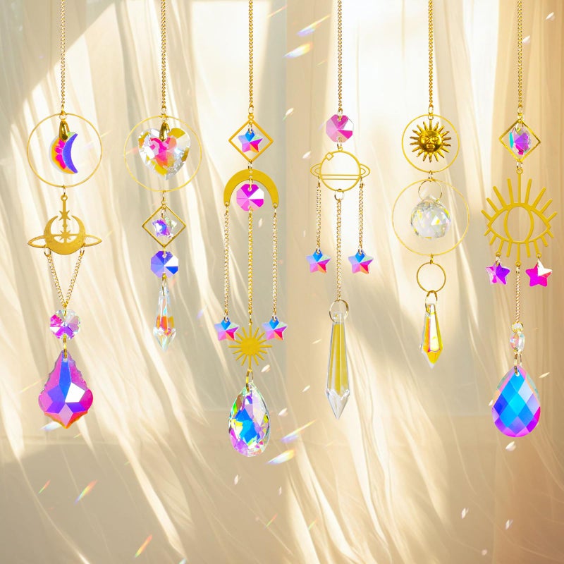 ilclviz Sun Catchers 6Pieces Colorful Crystals Suncatcher with Chain Pendant Ornaments Hanging Crystals Prism Rainbow for Window Home Indoor Outdoor Car Mirror Garden Christmas Day Party - Image 5