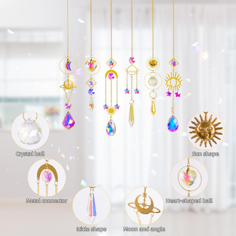 ilclviz Sun Catchers 6Pieces Colorful Crystals Suncatcher with Chain Pendant Ornaments Hanging Crystals Prism Rainbow for Window Home Indoor Outdoor Car Mirror Garden Christmas Day Party - Image 3
