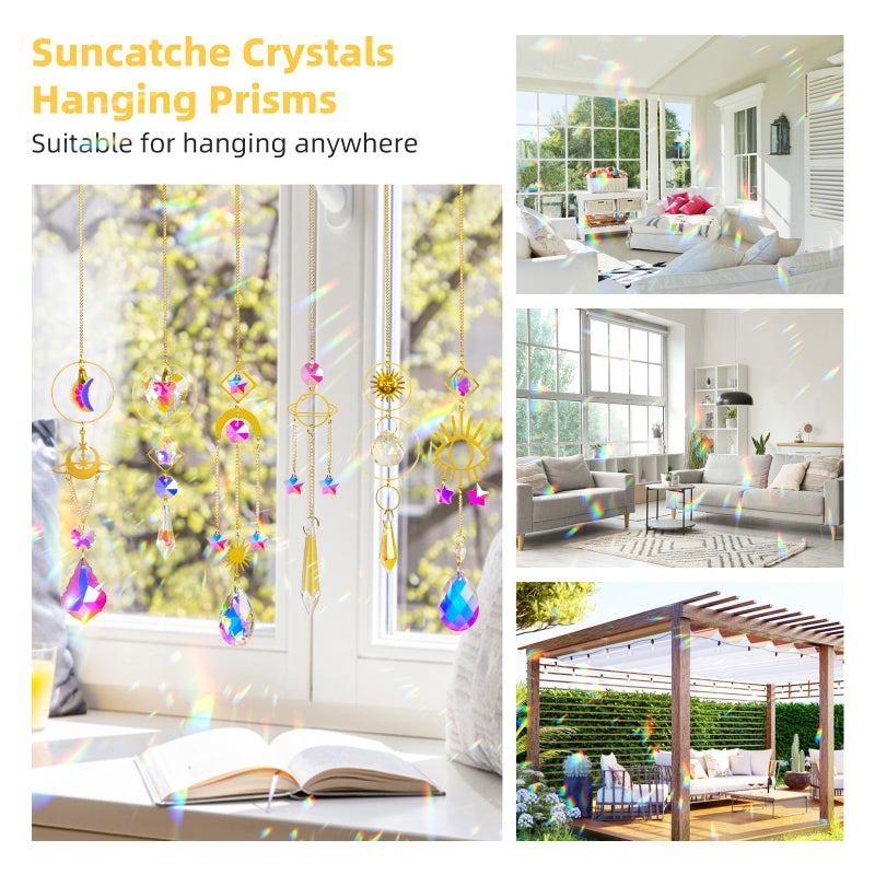 ilclviz Sun Catchers 6Pieces Colorful Crystals Suncatcher with Chain Pendant Ornaments Hanging Crystals Prism Rainbow for Window Home Indoor Outdoor Car Mirror Garden Christmas Day Party - Image 4