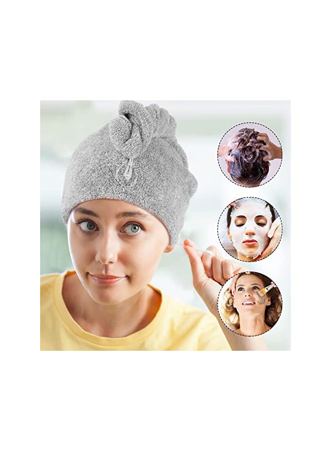 Zaboon Hair Towel Wrap, Hair Turban Towel Soft And Anti Frizz Head Towel Super Absorbent Hair Drying Towel With Buttons Fasten Salon Dry Hair Hat For Women Girls, 2 Pcs (Stripe, Grey) - Image 3