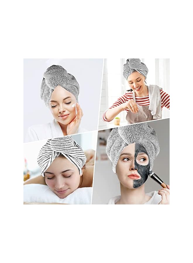 Zaboon Hair Towel Wrap, Hair Turban Towel Soft And Anti Frizz Head Towel Super Absorbent Hair Drying Towel With Buttons Fasten Salon Dry Hair Hat For Women Girls, 2 Pcs (Stripe, Grey) - Image 4
