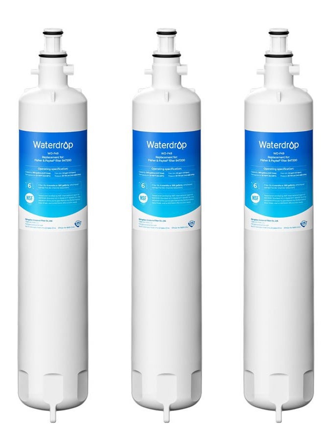 Waterdrop 847200 Refrigerator Water Filter Replacement for Fisher & Paykel Water Filter 847200, 3 Filters - Image 1