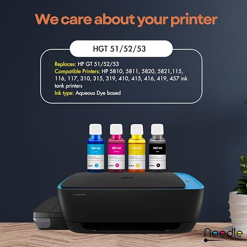 needle ; Pin point precision Needle 4x70gms GT52/GT53 Compatible Refill Ink | Made in India | for HP 5810 5811 5820 5821 115 116 117 310 315 319 410 415 416 419 457 Printers (CMYK) - Image 4