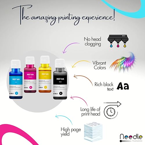 needle ; Pin point precision Needle 4x70gms GT52/GT53 Compatible Refill Ink | Made in India | for HP 5810 5811 5820 5821 115 116 117 310 315 319 410 415 416 419 457 Printers (CMYK) - Image 3