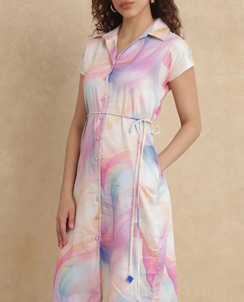 Rareism Women's Abstract Printed Shirt Dress