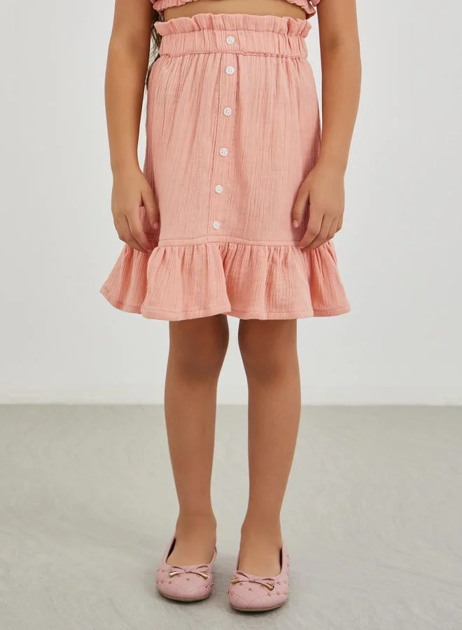 Styli Styli Buttoned Puff Sleeve Crop Top and Skirts Set