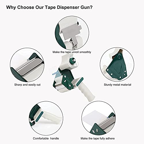 JARLINK Packing Tape Dispenser Gun (2 Pack) with 2 Rolls Tape, 2 inches Lightweight Industrial Side Loading Tape Dispenser for Shipping Packaging Moving Sealing (Grey & Green) - Image 2