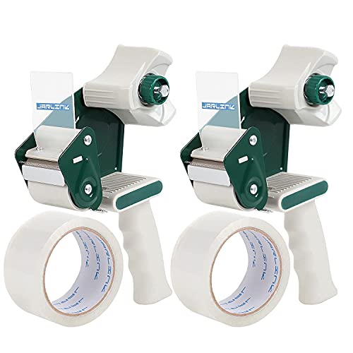 JARLINK Packing Tape Dispenser Gun (2 Pack) with 2 Rolls Tape, 2 inches Lightweight Industrial Side Loading Tape Dispenser for Shipping Packaging Moving Sealing (Grey & Green) - Image 1