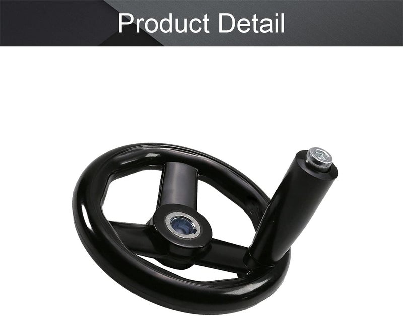 Othmro 1Pcs Round Three Hand Wheel 0.47in Center Hole Diameter 4.92in Handwheel Diameter Black PP 3 Spoked Lathe Handwheel Hand Wheel with Revolving Handle for Milling Machine Lathes Grinders - Image 4