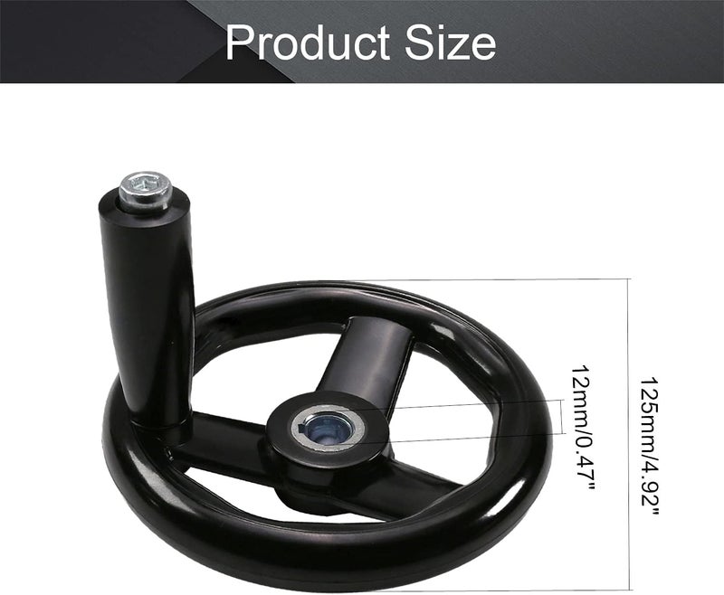 Othmro 1Pcs Round Three Hand Wheel 0.47in Center Hole Diameter 4.92in Handwheel Diameter Black PP 3 Spoked Lathe Handwheel Hand Wheel with Revolving Handle for Milling Machine Lathes Grinders - Image 2