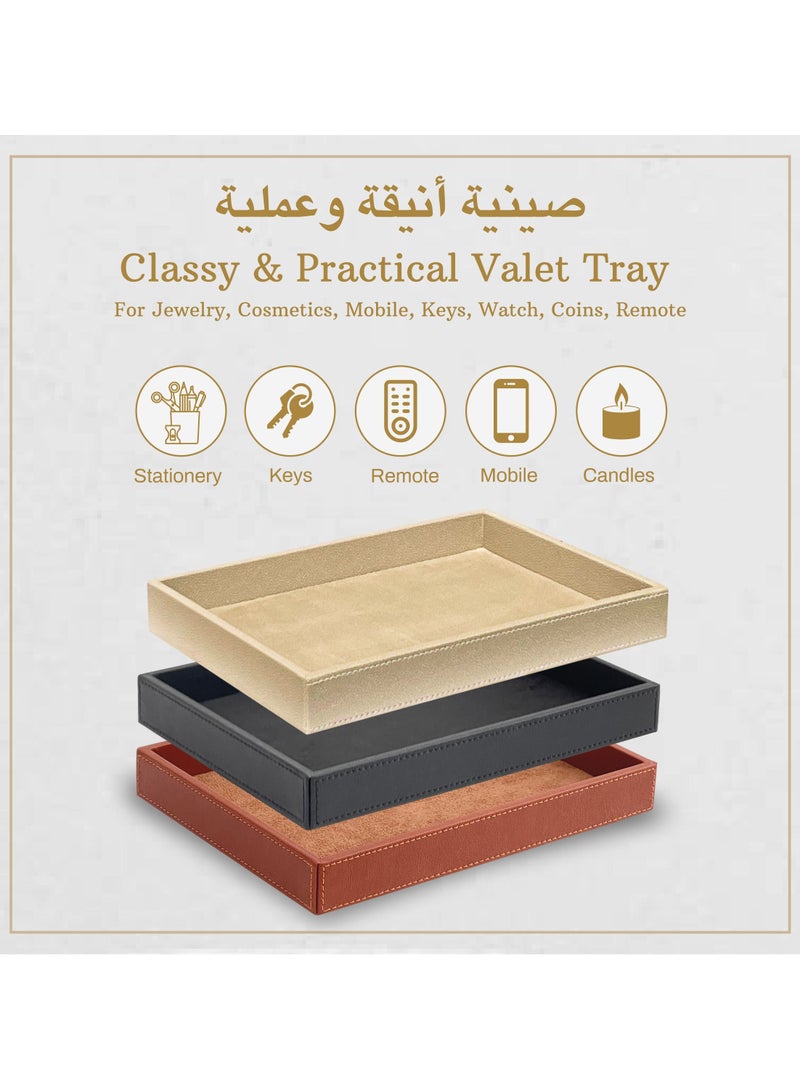 LeArt Leather Valet Tray for Men & Women – Leather Tray Organizer | Bedside, Nightstand, Office Desk Organizer Tray | Catchall Tray (Cream)  - Image 2