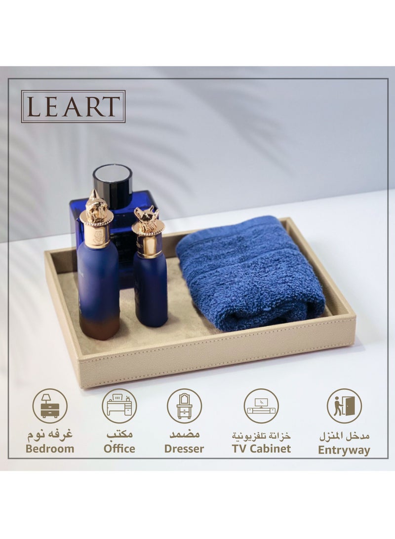 LeArt Leather Valet Tray for Men & Women – Leather Tray Organizer | Bedside, Nightstand, Office Desk Organizer Tray | Catchall Tray (Cream)  - Image 3