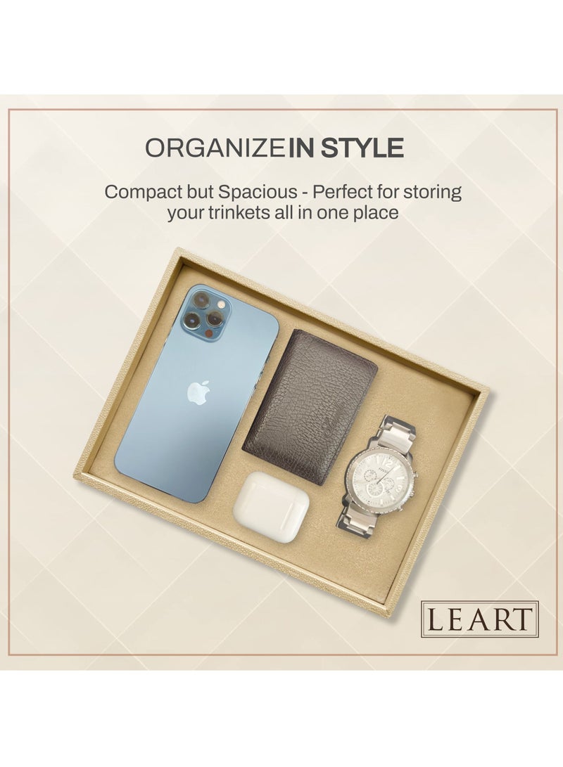 LeArt Leather Valet Tray for Men & Women – Leather Tray Organizer | Bedside, Nightstand, Office Desk Organizer Tray | Catchall Tray (Cream)  - Image 4