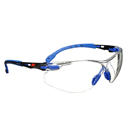 3M Safety Glasses, Solus 1000 Series, ANSI Z87, Scotchgard Anti-Fog, Clear Lens, Low Profile, Blue/Black Frame - Image 1