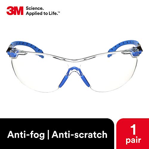 3M Safety Glasses, Solus 1000 Series, ANSI Z87, Scotchgard Anti-Fog, Clear Lens, Low Profile, Blue/Black Frame - Image 3