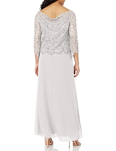 J Kara Women's 3/4 Scallop Beaded Pop Over Gown Dress, Silver/Mercury, 14 - Image 2