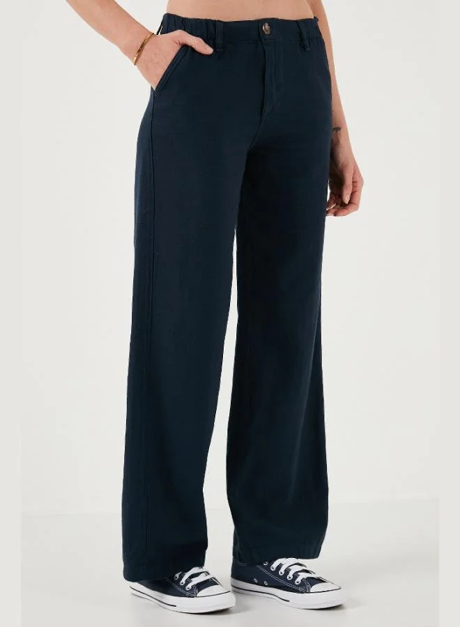 Lela Lela Cotton Standard Fit High Waist Wide Leg Pants Women's TROUSERS 668YP5193