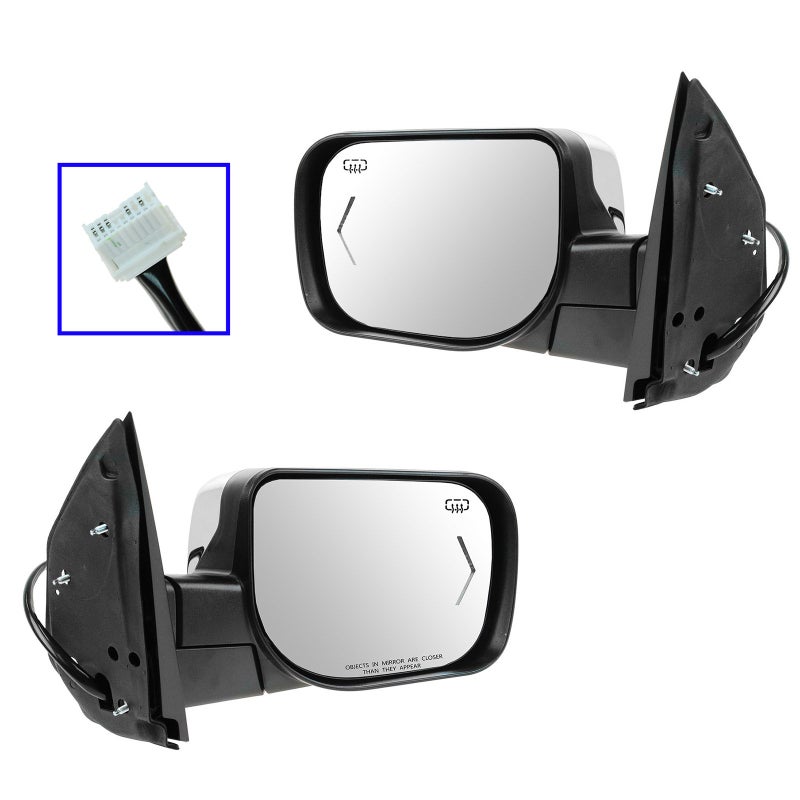 TRQ 2 Piece Driver and Passenger Side Mirror Assembly Set Electric Adjustment Heated Memory Chrome Compatible with 20082010 INFINITI QX56 20082015 Nissan Armada 20092015 TITAN