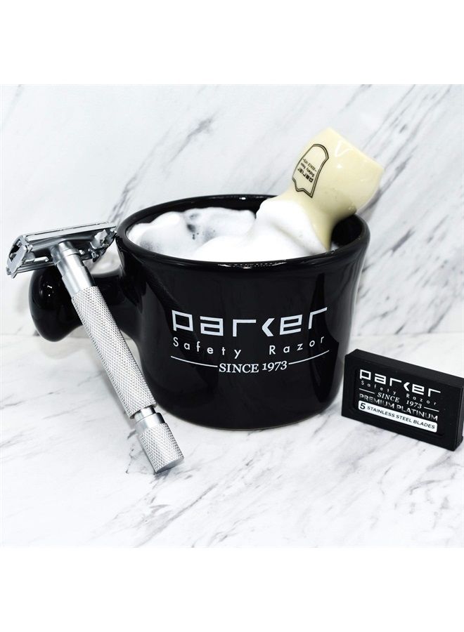 Parker Safety Razor Deluxe Stoneware Apothecary Shaving Mug – for use with up to 3” Shave Soaps and Lathering Shave Creams – Handmade in the USA (Black)