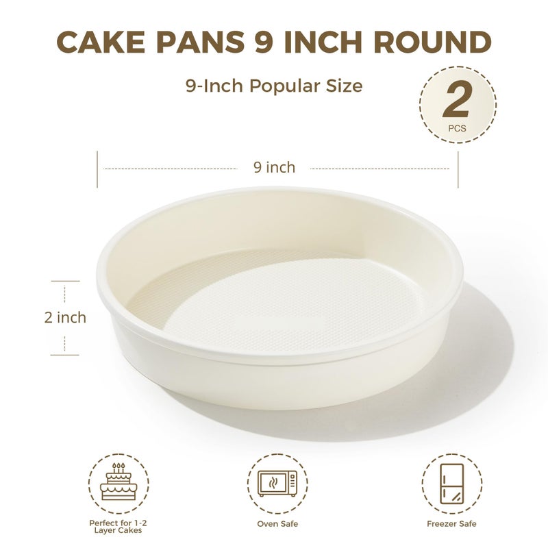 HONGBAKE Nonstick Ceramic 9 Inch Round Cake Pan Set of 2, Heavy-Duty Aluminized Steel round cake pans with Diamond Texture, Non-Toxic Cake Molds, Cake Pans Sets for Baking Cheesecake, Cream - Image 4