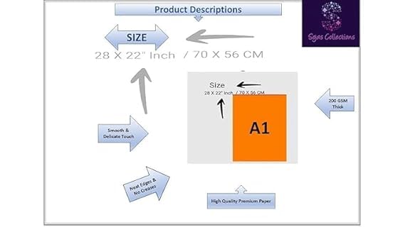 SEJASCOLLECTIONS | Pack of 10 | Orange, Bright, A1, BIG / FULL Size, Pastel Sheets/ Chart Paper, Used in art and craft, collage, projects, posters etc. Plain / Unrulled, Size: 70x56 centimeters, 200 GSM thickness. - Image 3