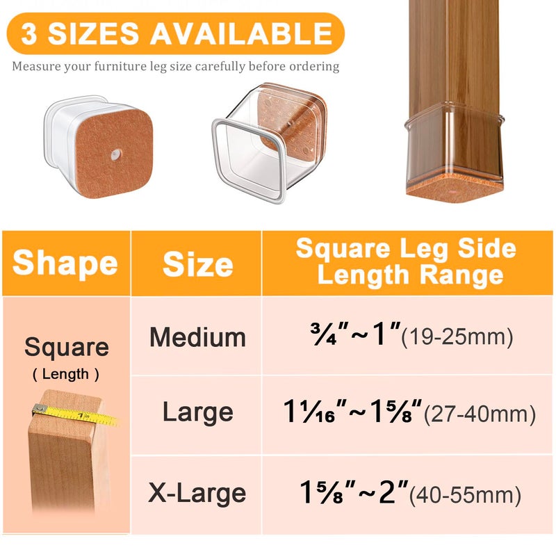 Rusido Chair Leg Floor Protectors Square, Silicone Chair Leg Protectors for Hardwood Floors, Furniture Leg Pads Caps Covers Protect Wooden Floors from Scratching 20 Pcs Large (Fit:1-1/16" to 1-5/8") - Image 4
