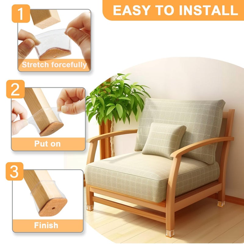 Rusido Chair Leg Floor Protectors Square, Silicone Chair Leg Protectors for Hardwood Floors, Furniture Leg Pads Caps Covers Protect Wooden Floors from Scratching 20 Pcs Large (Fit:1-1/16" to 1-5/8") - Image 3