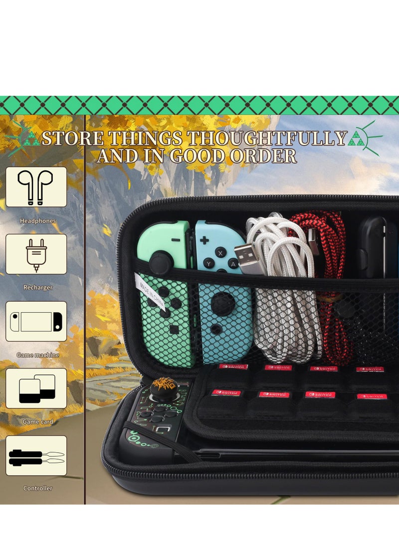SOLARAE Carrying Case for Nintendo Switch OLED of Zelda, Black Travel Case with Waterproof Protective Cover, Glass Screen Protector, 2 Thumb Caps (for Tears of The Kingdom) - Image 2