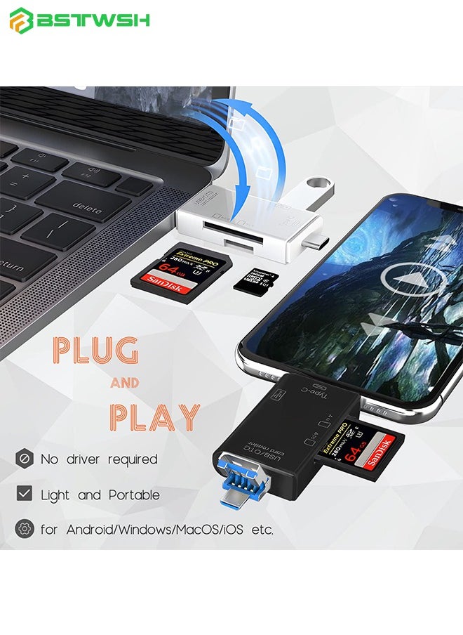 بستوش - قارئ بطاقة مايكرو اس دي لنظام ذكري المظهر، بطاقة مايكرو اس دي إلى محول USB، قارئ بطاقة USB C SD لقارئ بطاقة ذاكرة الكاميرا، قارئ بطاقة SD 6 في 1 من (عبوة من قطعتين باللون الأبيض) - Image 1