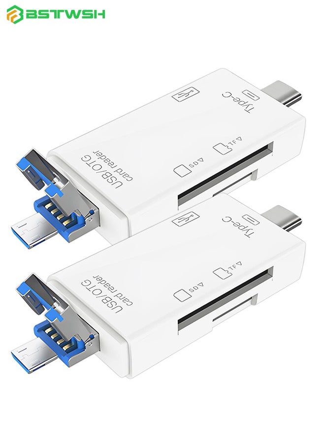 بستوش - قارئ بطاقة مايكرو اس دي لنظام ذكري المظهر، بطاقة مايكرو اس دي إلى محول USB، قارئ بطاقة USB C SD لقارئ بطاقة ذاكرة الكاميرا، قارئ بطاقة SD 6 في 1 من (عبوة من قطعتين باللون الأبيض) - Image 1