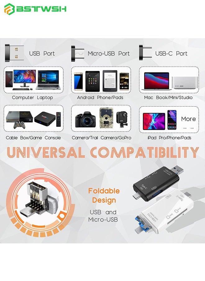 بستوش - قارئ بطاقة مايكرو اس دي لنظام ذكري المظهر، بطاقة مايكرو اس دي إلى محول USB، قارئ بطاقة USB C SD لقارئ بطاقة ذاكرة الكاميرا، قارئ بطاقة SD 6 في 1 من (عبوة من قطعتين باللون الأبيض) - Image 1