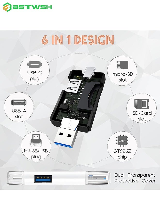 بستوش - قارئ بطاقة مايكرو اس دي لنظام ذكري المظهر، بطاقة مايكرو اس دي إلى محول USB، قارئ بطاقة USB C SD لقارئ بطاقة ذاكرة الكاميرا، قارئ بطاقة SD 6 في 1 من (عبوة من قطعتين باللون الأبيض) - Image 1