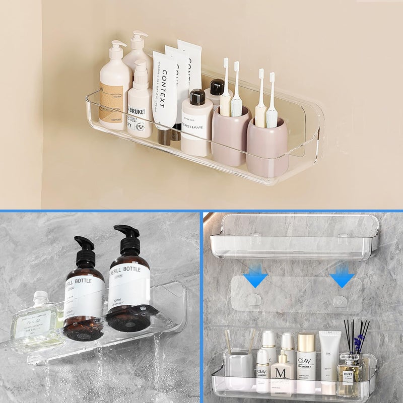 Diesisa 2pc Plastic Wall Mount Organizer  Adhesive Shelf  Bathroom Shelves for Wall  Self Adhesive Organizer  No Drilling Hang Walls with Self Adhesive Tape  for Bathroom  Kitchen  Living Room - Image 4