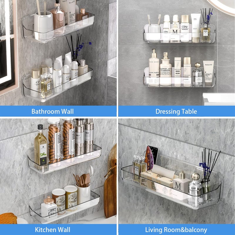 Diesisa 2pc Plastic Wall Mount Organizer  Adhesive Shelf  Bathroom Shelves for Wall  Self Adhesive Organizer  No Drilling Hang Walls with Self Adhesive Tape  for Bathroom  Kitchen  Living Room - Image 3
