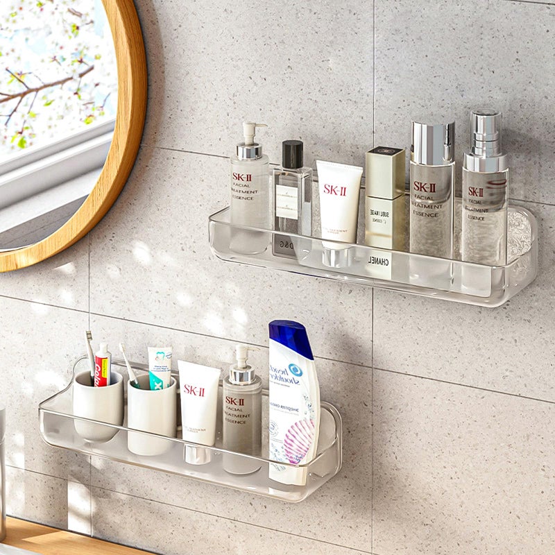 Diesisa 2pc Plastic Wall Mount Organizer  Adhesive Shelf  Bathroom Shelves for Wall  Self Adhesive Organizer  No Drilling Hang Walls with Self Adhesive Tape  for Bathroom  Kitchen  Living Room - Image 1