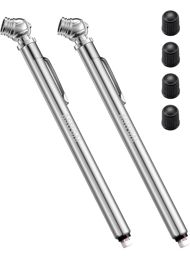Astroai Pencil Tire Pressure Gauge 2 Pack (10-75Psi, ±2% Span), Air Pressure Gauge For Tires, Stainless Steel Body, And Metal Made Nozzle 3 Measurements For Cars, Bikes, Vehicles - Image 1