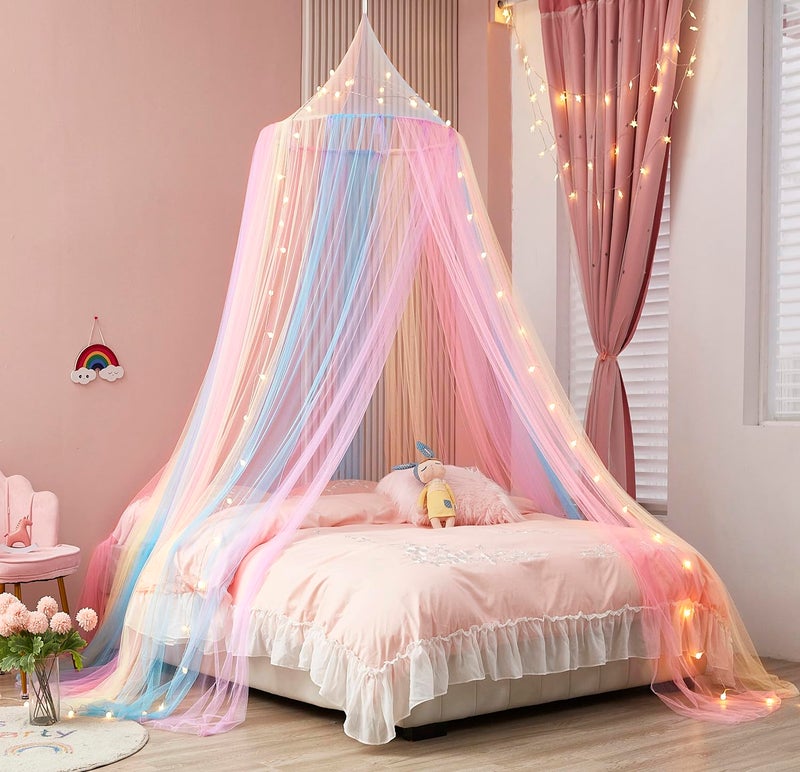 Nattey Rainbow Bed Canopy with Lights - Mosquito Netting for Twin, Single, Full, Queen & King Size Beds - Decor for Girls' Rooms - Image 2